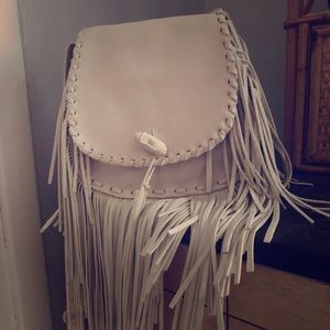 Bone white fringe shoulder bag